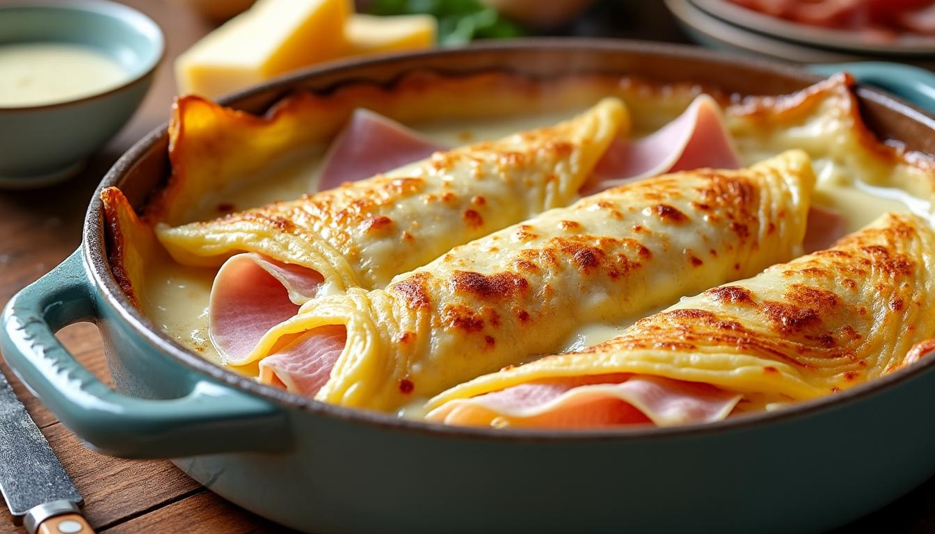 découvrez notre recette facile de crêpes jambon fromage béchamel au four, accompagnée d'astuces de cuisson pour un plat savoureux et fondant.