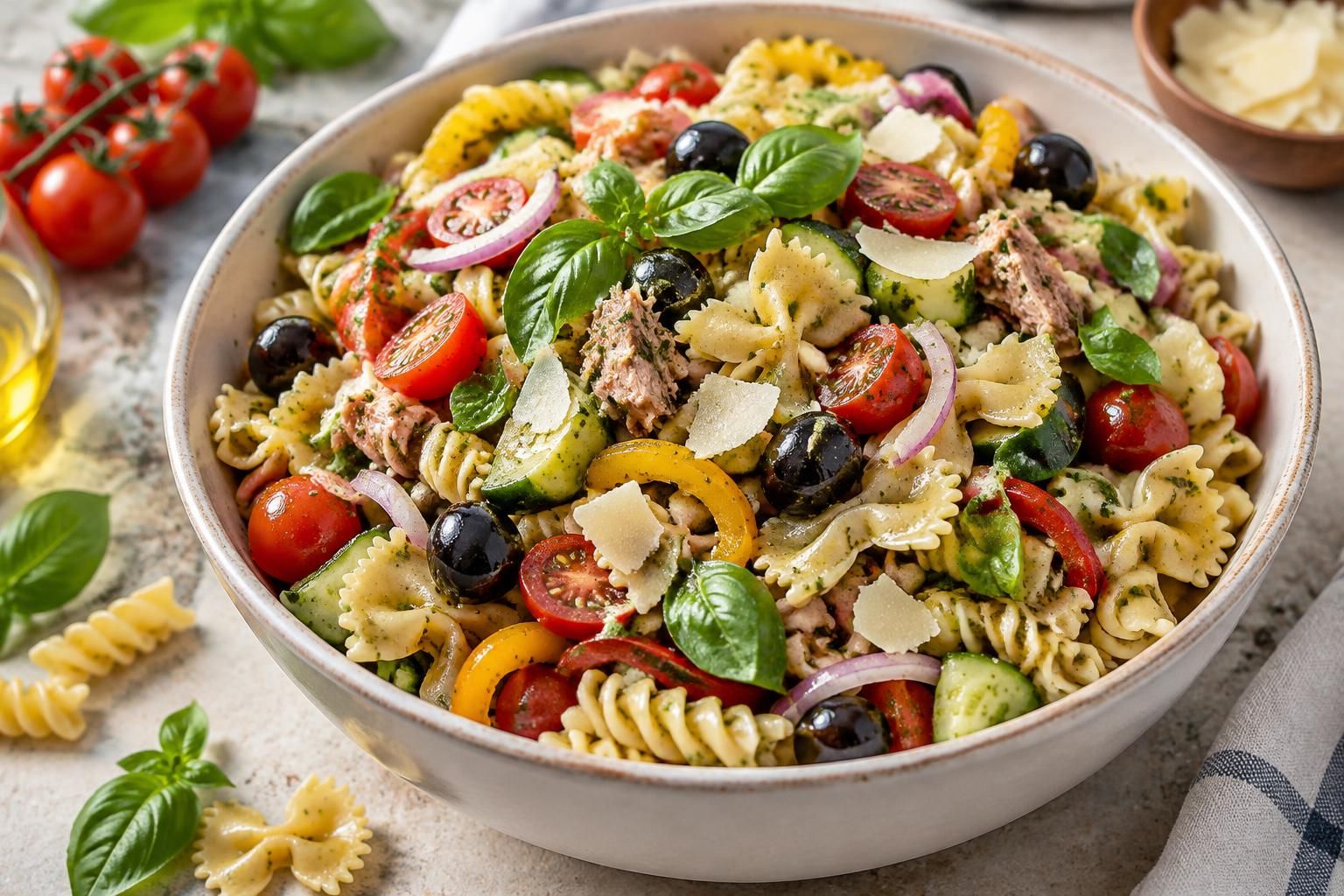 découvrez nos meilleures recettes de salades de pâtes froides à la vinaigrette : thon, légumes croquants ou pesto, pour des repas frais et savoureux.