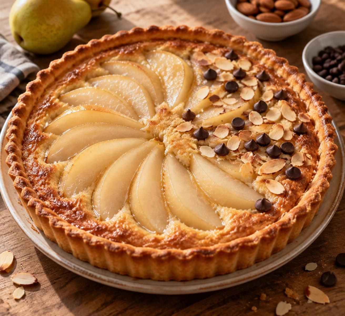 découvrez la tarte poire amandine façon cyril lignac : une recette gourmande et facile à préparer, avec ou sans chocolat.