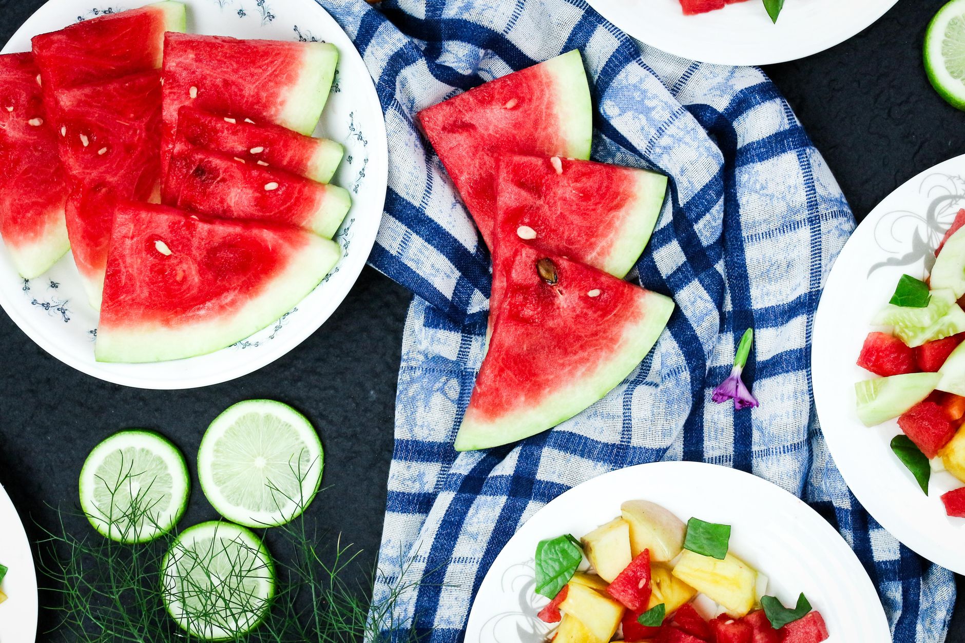 Salade melon, pastèque et feta — salade melon pastèque feta jambon cru